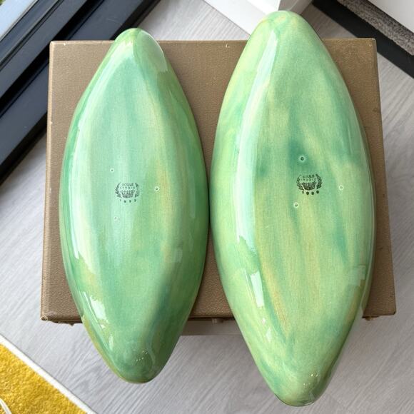 Aletha Soule Studio Earthenware Pottery Server Platter Tray Set of 2 Kiwi Green - Picture 11 of 13
